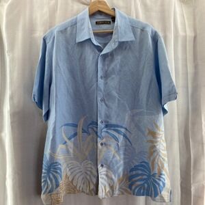 Cubavera Men's XL Blue Floral Linen‎ Blend Short Sleeve Button Down Shirt
